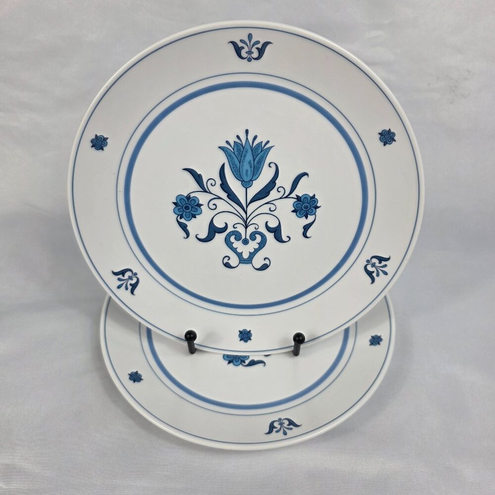TWO Noritake Blue Haven Salad Plates Blue Flowers & Bands